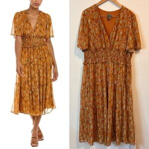 Taylor Women’s XL Yellow/Orange Flutter Sleeves Maxi Dress Bohemian
